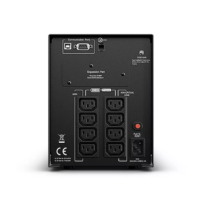 Nepertraukiamo maitinimo šaltinis CYBERPOWER PR1000ELCD – 1 kVA (900 W), Line-Interactive, gryna sinusoidė, 8× C13 lizdai, LCD, karštai keičiama baterija