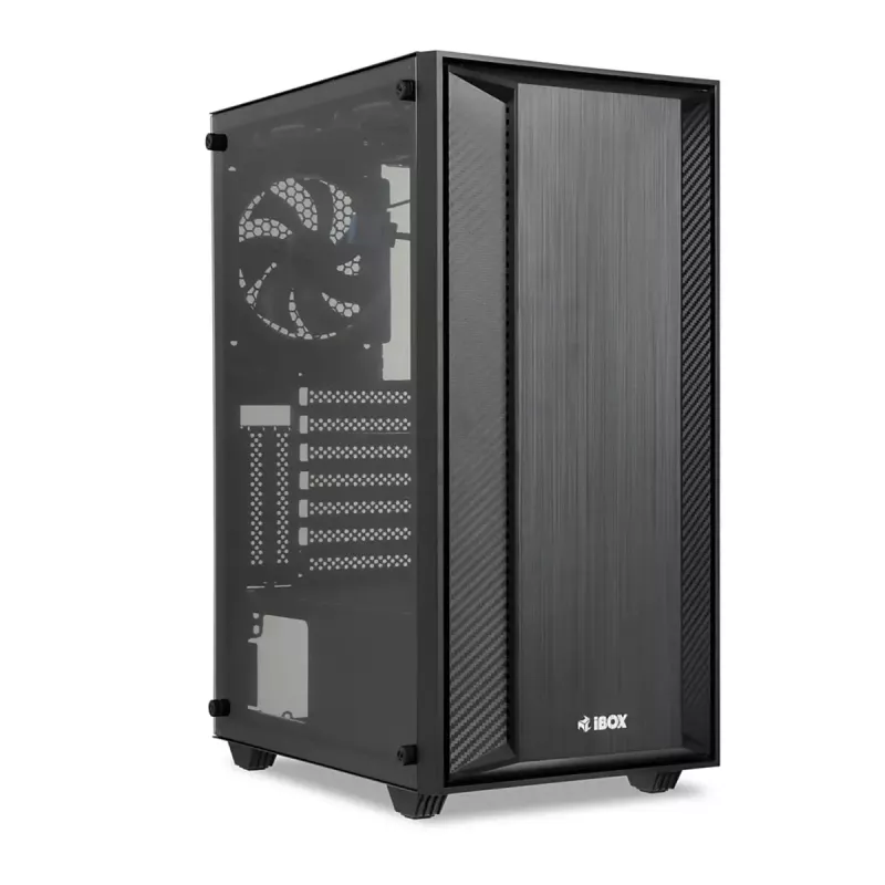 PC korpusas IBOX CETUS 906 Midi Tower juodas — ATX/mATX, 460×210×350 mm, 29 cm GPU, 7 diskų, RGB ventiliatoriai