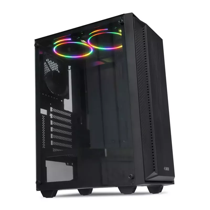 PC korpusas IBOX CETUS 906 Midi Tower juodas — ATX/mATX, 460×210×350 mm, 29 cm GPU, 7 diskų, RGB ventiliatoriai
