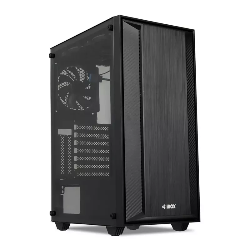PC korpusas IBOX CETUS 906 Midi Tower juodas — ATX/mATX, 460×210×350 mm, 29 cm GPU, 7 diskų, RGB ventiliatoriai
