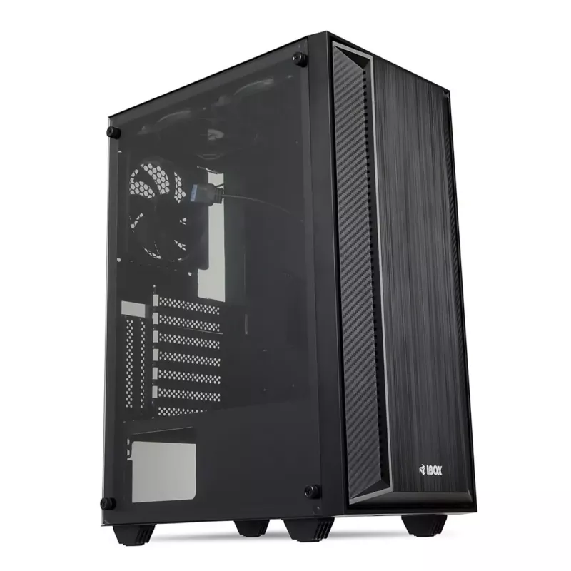 PC korpusas IBOX CETUS 906 Midi Tower juodas — ATX/mATX, 460×210×350 mm, 29 cm GPU, 7 diskų, RGB ventiliatoriai