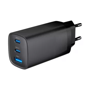 GEMBIRD USB greitas įkroviklis – Type A ir C 3 prievadai 65W, QC 3.0 ir PowerDelivery, GaN – juodas