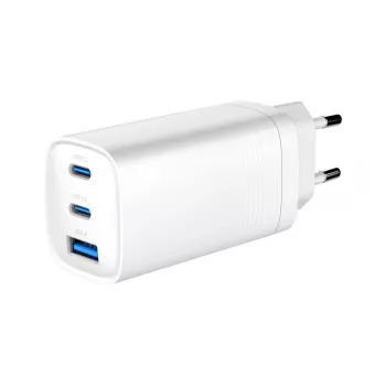 GEMBIRD USB greitasis įkroviklis - Type A & C 3 prievadai 65W, QC 3.0 & PowerDelivery, GaN - Baltas