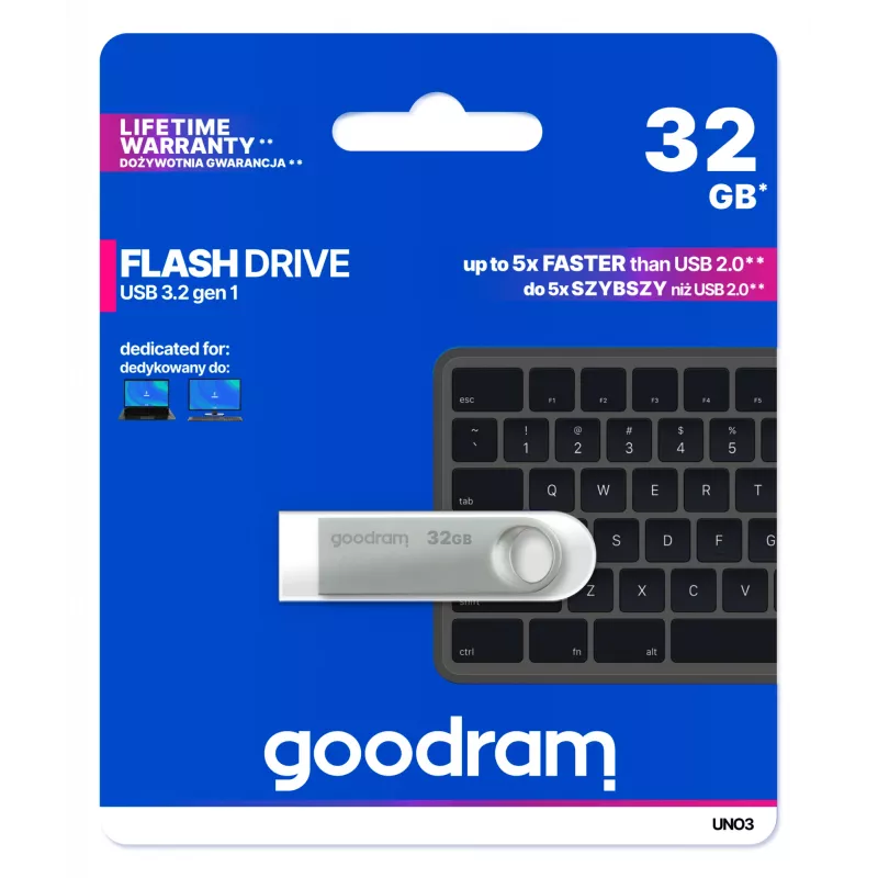 USB atmintukas GOODRAM UNO3-0320S0R11 32 GB, USB Type-A, USB 3.2 Gen 1, metalinis sidabrinis be dangtelio