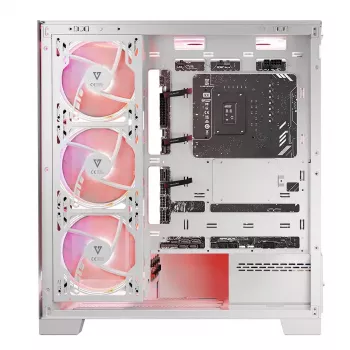 PC korpusas MODECOM Volcano SPACE APEX ARGB MIDI Tower Baltas — plieninis, šoninis langas, ARGB ventiliatoriai, USB-C