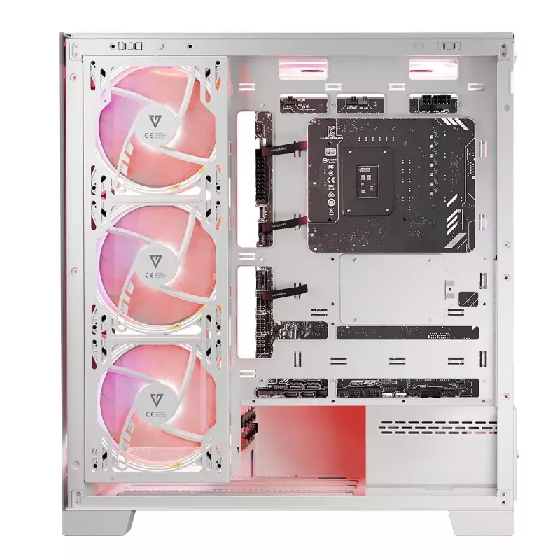 PC korpusas MODECOM Volcano SPACE APEX ARGB MIDI Tower Baltas — plieninis, šoninis langas, ARGB ventiliatoriai, USB-C