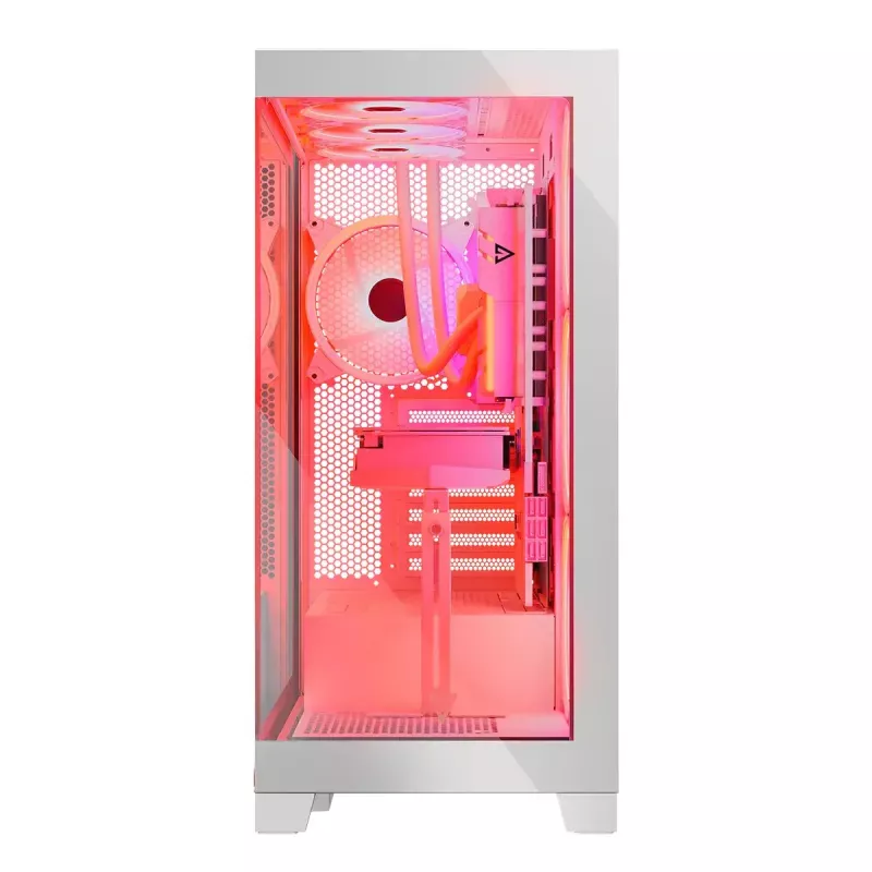 PC korpusas MODECOM Volcano SPACE APEX ARGB MIDI Tower Baltas — plieninis, šoninis langas, ARGB ventiliatoriai, USB-C