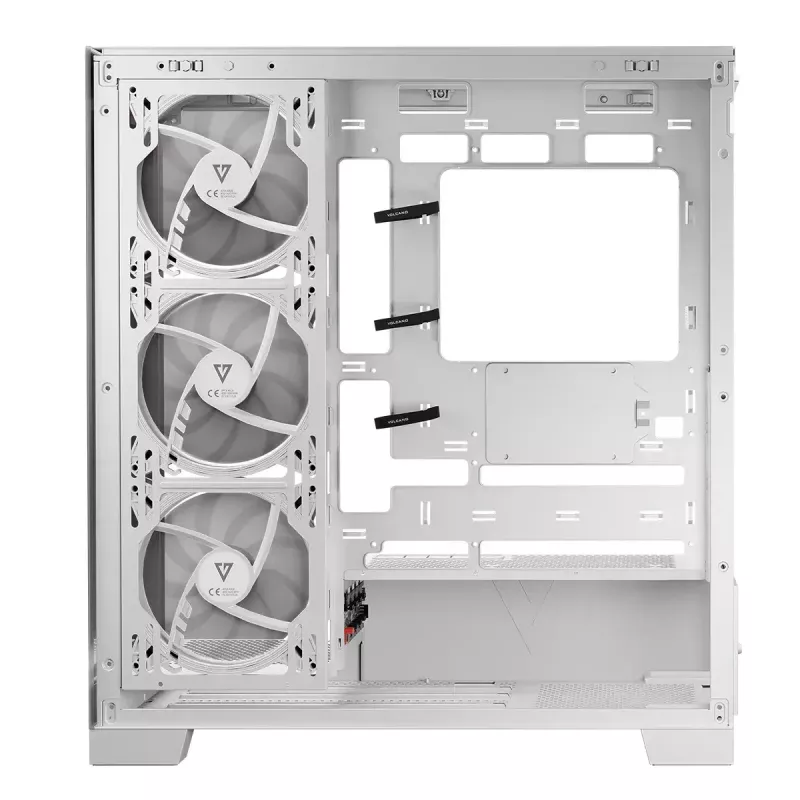 PC korpusas MODECOM Volcano SPACE APEX ARGB MIDI Tower Baltas — plieninis, šoninis langas, ARGB ventiliatoriai, USB-C