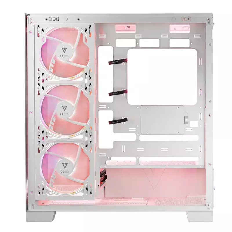 PC korpusas MODECOM Volcano SPACE APEX ARGB MIDI Tower Baltas — plieninis, šoninis langas, ARGB ventiliatoriai, USB-C
