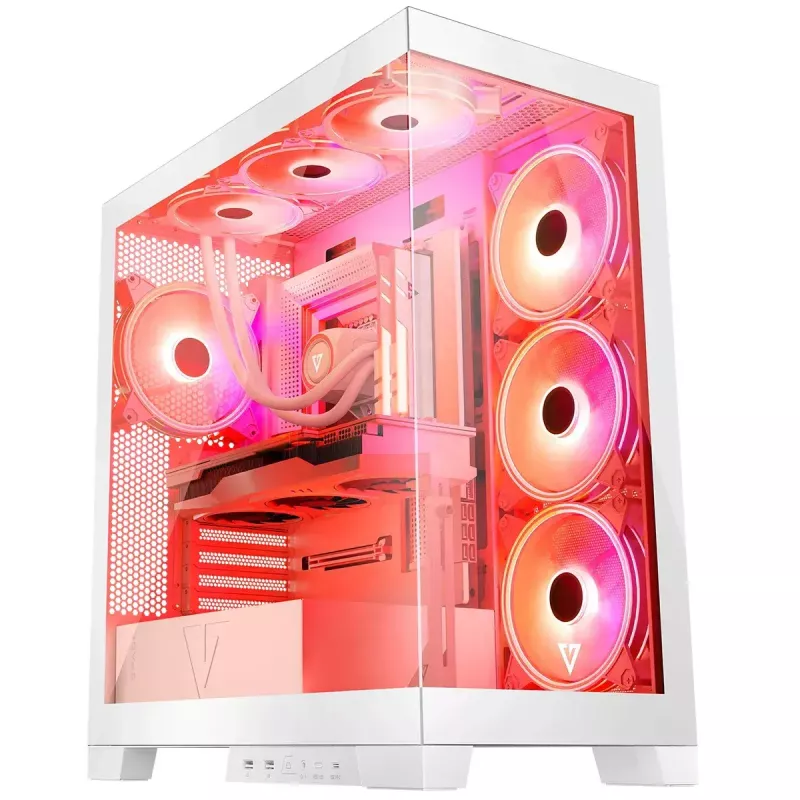 PC korpusas MODECOM Volcano SPACE APEX ARGB MIDI Tower Baltas — plieninis, šoninis langas, ARGB ventiliatoriai, USB-C
