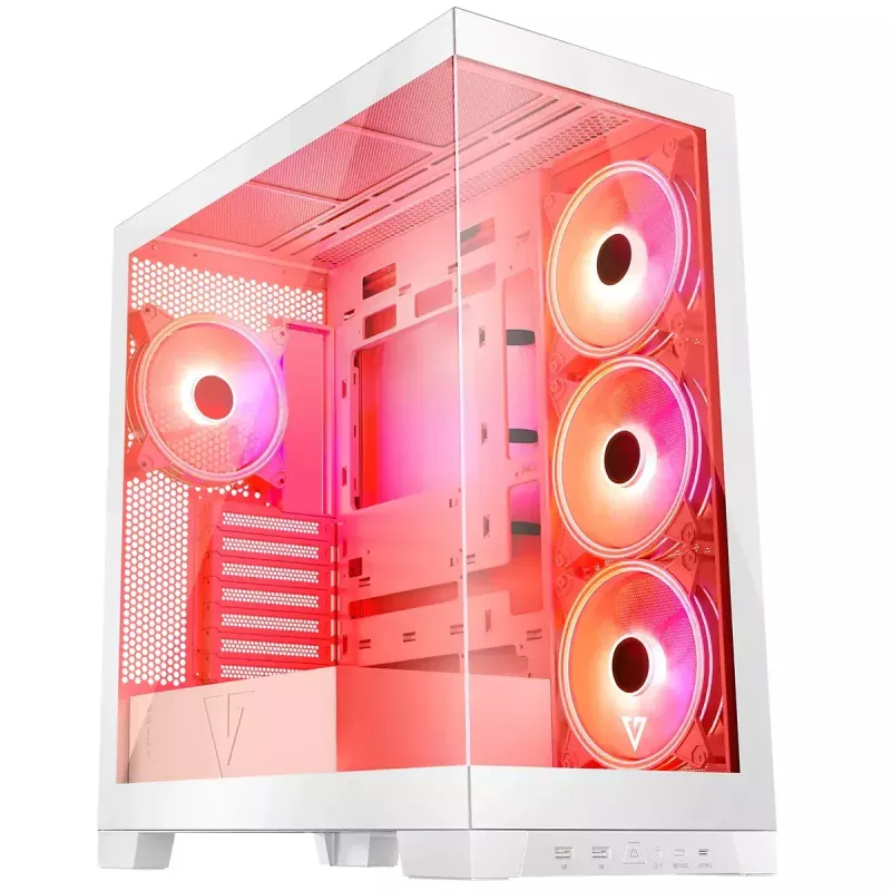 PC korpusas MODECOM Volcano SPACE APEX ARGB MIDI Tower Baltas — plieninis, šoninis langas, ARGB ventiliatoriai, USB-C
