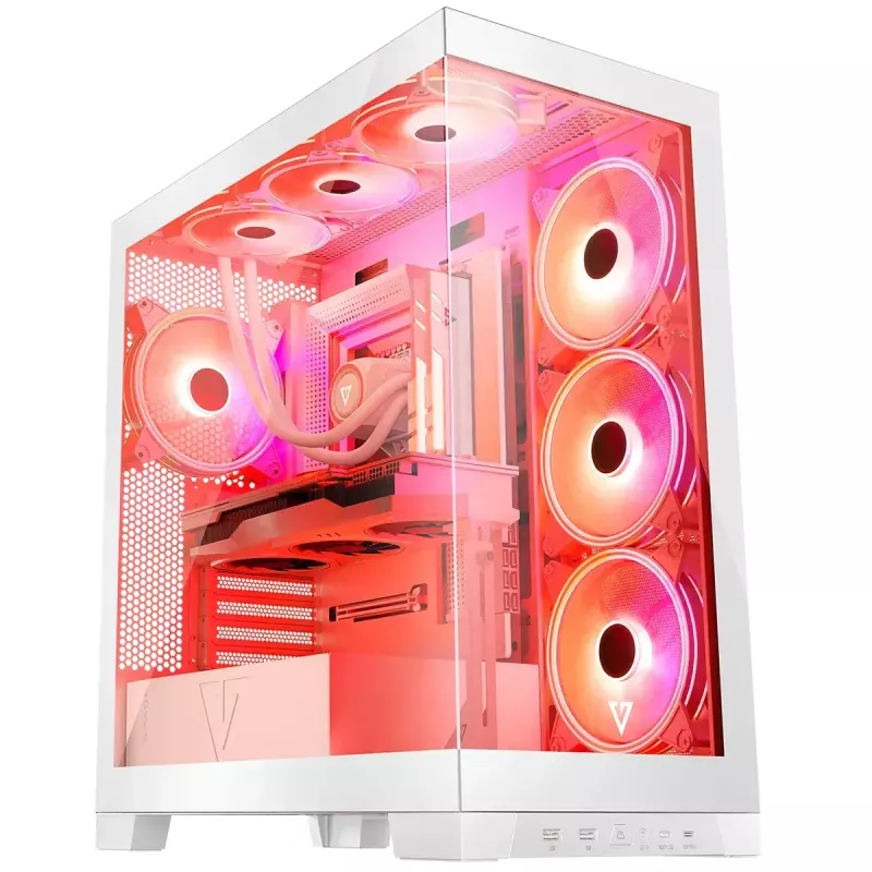 PC korpusas MODECOM Volcano SPACE APEX ARGB MIDI Tower Baltas — plieninis, šoninis langas, ARGB ventiliatoriai, USB-C