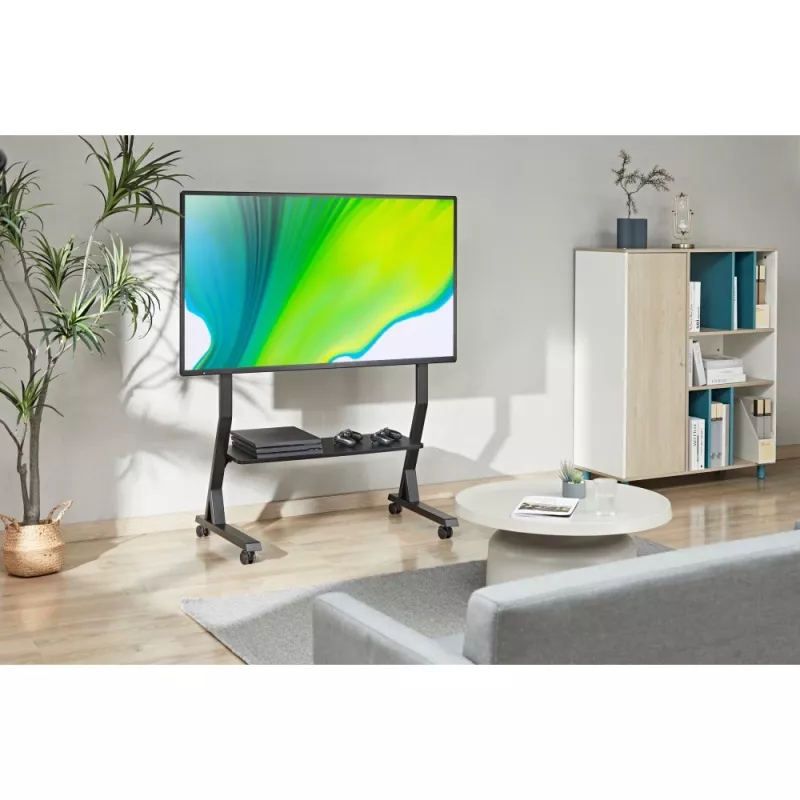 Grindinis stovas TECHLY 366983 televizoriams 45–90 colių, juodas, plieninis, aukštis 1026–1126 mm, VESA 800x400, apkrova 60 kg