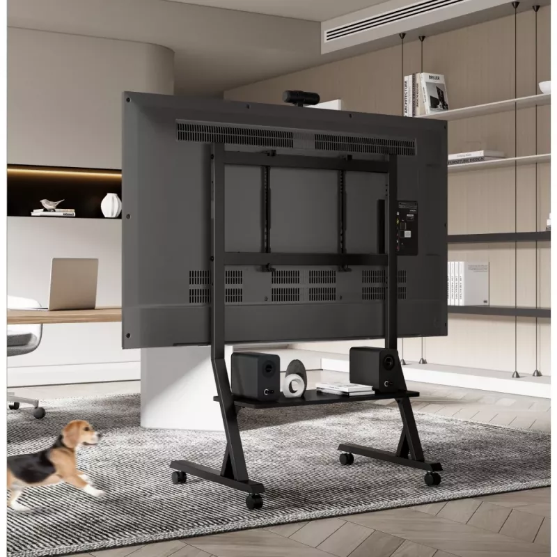 Grindinis stovas TECHLY 366983 televizoriams 45–90 colių, juodas, plieninis, aukštis 1026–1126 mm, VESA 800x400, apkrova 60 kg