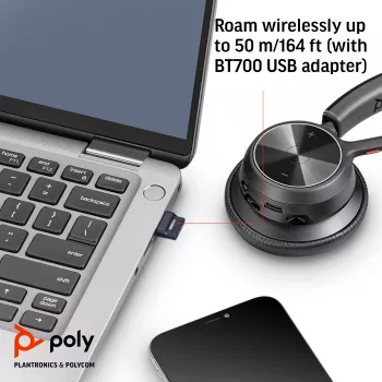 HP Poly Voyager 4320 USB-C belaidė ausinė su BT700 siųstuvu, biurui / skambučių centrui, juoda