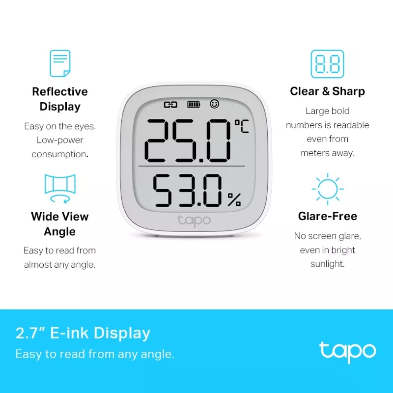 TP-Link Tapo T315 belaidis temperatūros ir drėgmės jutiklis su E-Ink ekranu