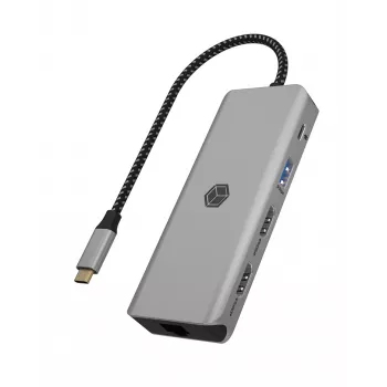 ICY BOX IB-DK4012-CPD USB 3.2 Gen 1 (3.1 Gen 1) Type-C dokavimo stotelė, antracitinė, juoda