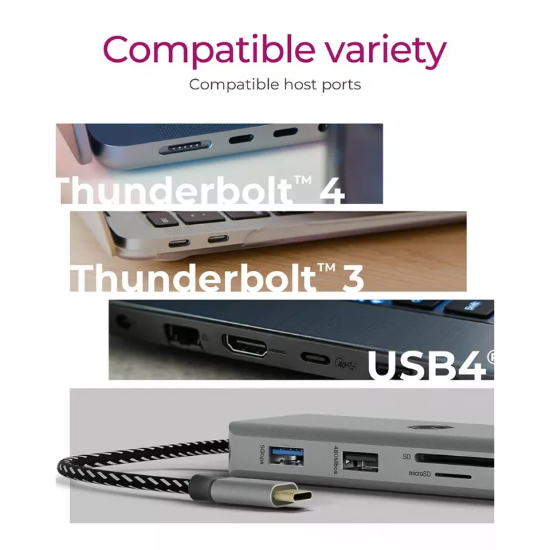 ICY BOX IB-DK4012-CPD USB 3.2 Gen 1 (3.1 Gen 1) Type-C dokavimo stotelė, antracitinė, juoda