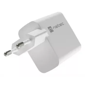 NATEC NUC-2142 belaidis mobiliojo įrenginio įkroviklis, USB-C PD 3.0 + USB-A, 5–20V iki 3A, 45 W, baltas