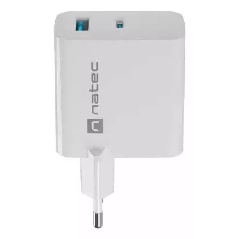 NATEC NUC-2142 belaidis mobiliojo įrenginio įkroviklis, USB-C PD 3.0 + USB-A, 5–20V iki 3A, 45 W, baltas