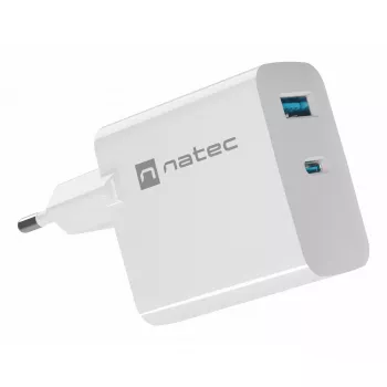 NATEC NUC-2142 belaidis mobiliojo įrenginio įkroviklis, USB-C PD 3.0 + USB-A, 5–20V iki 3A, 45 W, baltas