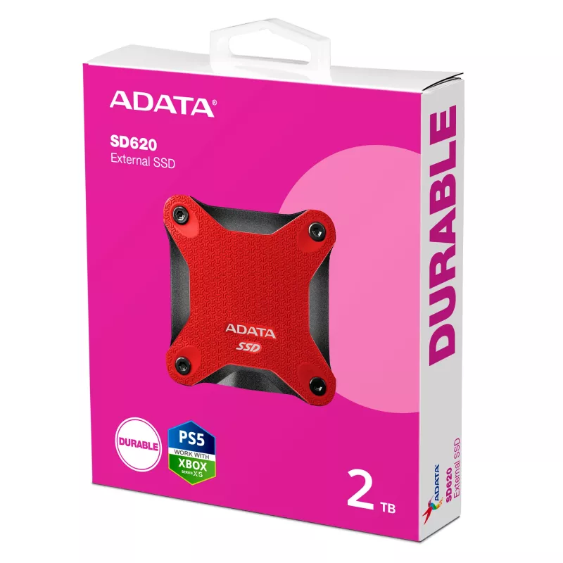ADATA SD620 2 TB išorinis SSD, Micro-USB B, USB 3.2 Gen 2, juoda/raudona