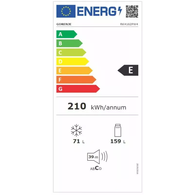 Šaldytuvas su šaldikliu Gorenje RK4162PW4 — 230 L (šaldytuvas 159 L, šaldiklis 71 L), baltas, inverteris, apatinis šaldiklis