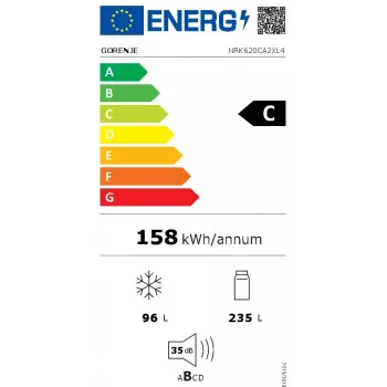 Gorenje NRK620CA2XL4 pastatomas šaldytuvas-šaldiklis, šaldiklis apačioje, 331 l (235 l + 96 l), No Frost Plus, energijos klasė C, pilkas