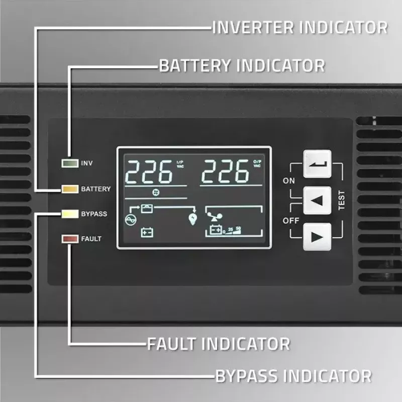 Nepertraukiamo maitinimo šaltinis (UPS) QOLTEC 52286 2 kVA (2000 W), galios koeficientas 1.0, montuojamas į stelažą
