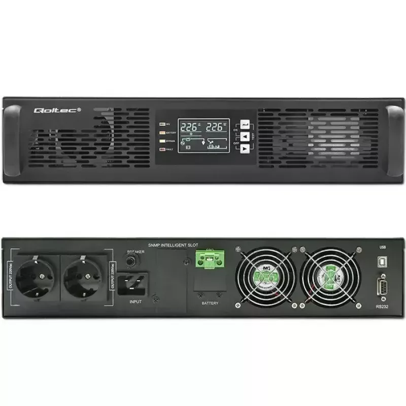 Nepertraukiamo maitinimo šaltinis (UPS) QOLTEC 52286 2 kVA (2000 W), galios koeficientas 1.0, montuojamas į stelažą