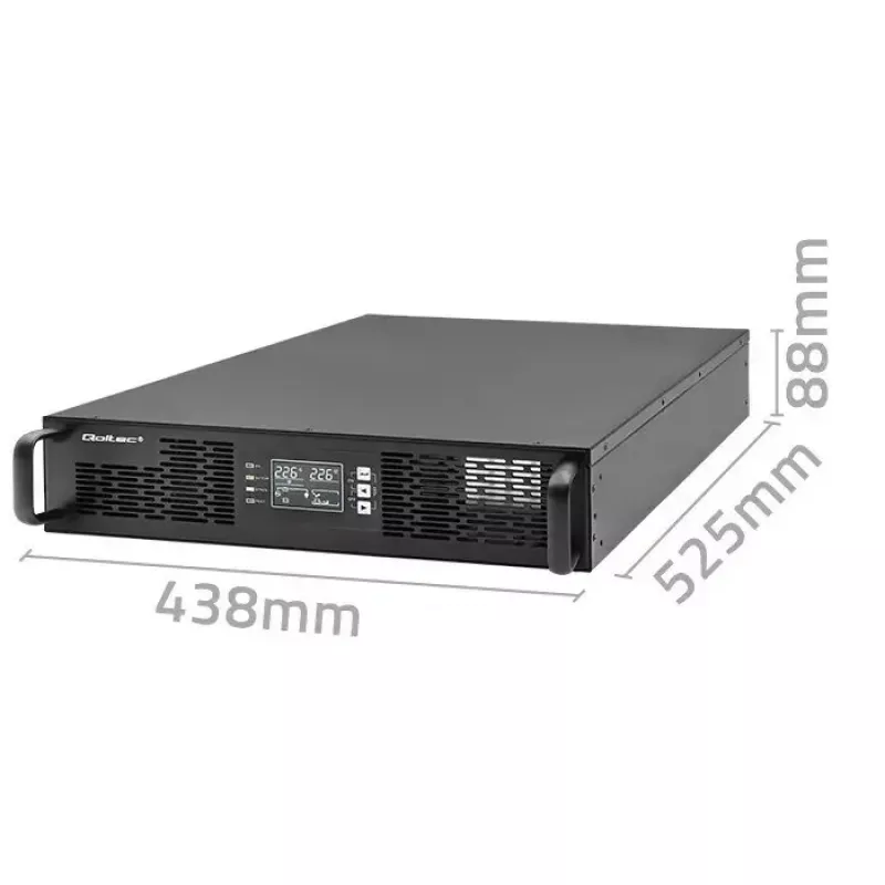 Nepertraukiamo maitinimo šaltinis (UPS) QOLTEC 52286 2 kVA (2000 W), galios koeficientas 1.0, montuojamas į stelažą