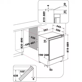 Šaldiklis Whirlpool WBUFZ011 po stalviršiu 91 L