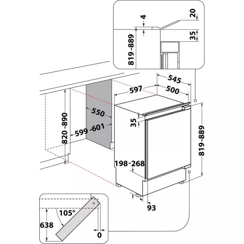Šaldiklis Whirlpool WBUFZ011 po stalviršiu 91 L