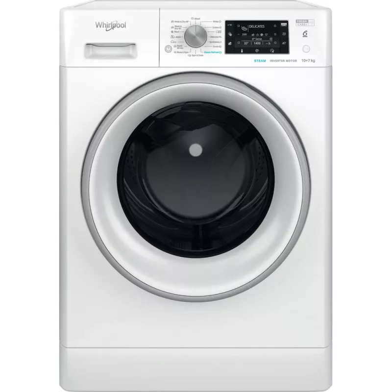 Whirlpool FFWDD 1076258 SV EE skalbyklė su džiovintuvu, laisvai pastatoma, priekinė pakrova, balta