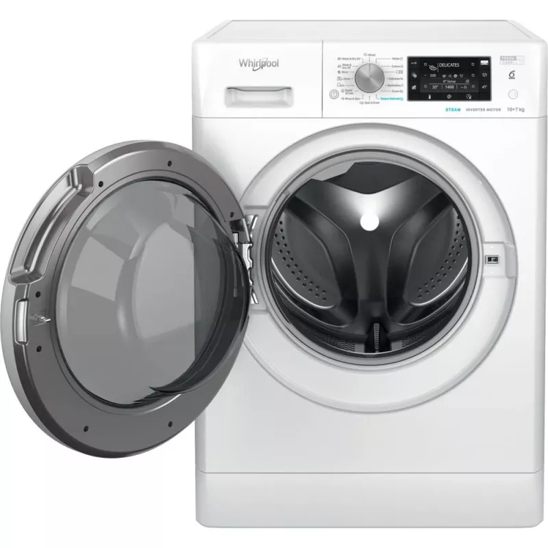 Whirlpool FFWDD 1076258 SV EE skalbyklė su džiovintuvu, laisvai pastatoma, priekinė pakrova, balta