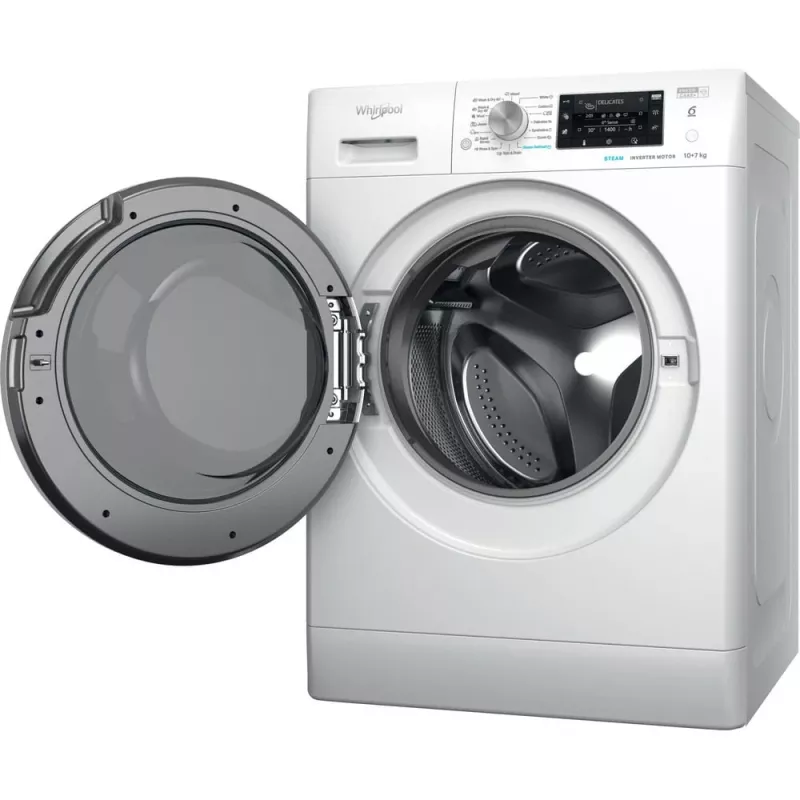 Whirlpool FFWDD 1076258 SV EE skalbyklė su džiovintuvu, laisvai pastatoma, priekinė pakrova, balta