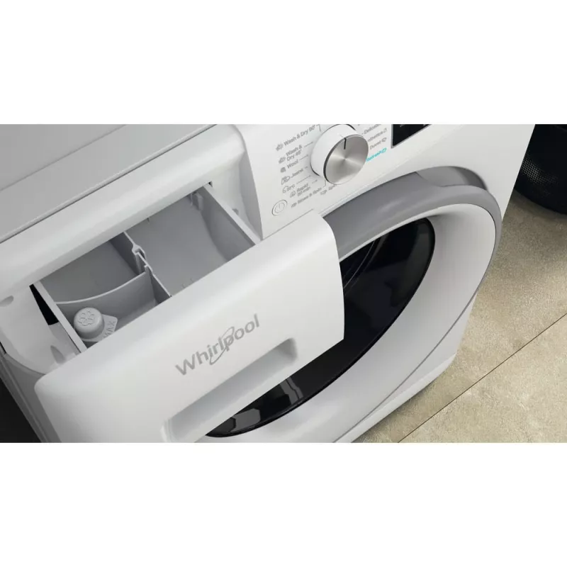Whirlpool FFWDD 1076258 SV EE skalbyklė su džiovintuvu, laisvai pastatoma, priekinė pakrova, balta