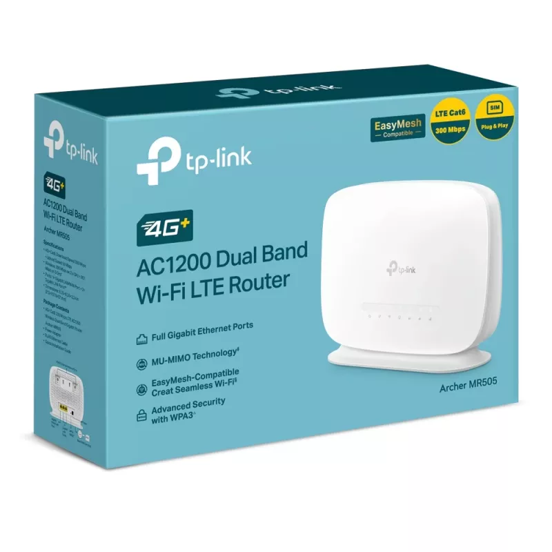 TP-Link Archer MR505 4G+ Cat6 AC1200 belaidis dviejų juostų gigabito maršrutizatorius