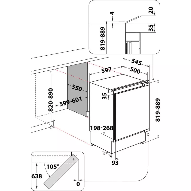 Šaldytuvas su šaldikliu Whirlpool WBUF011, po stalviršiu, 126 L