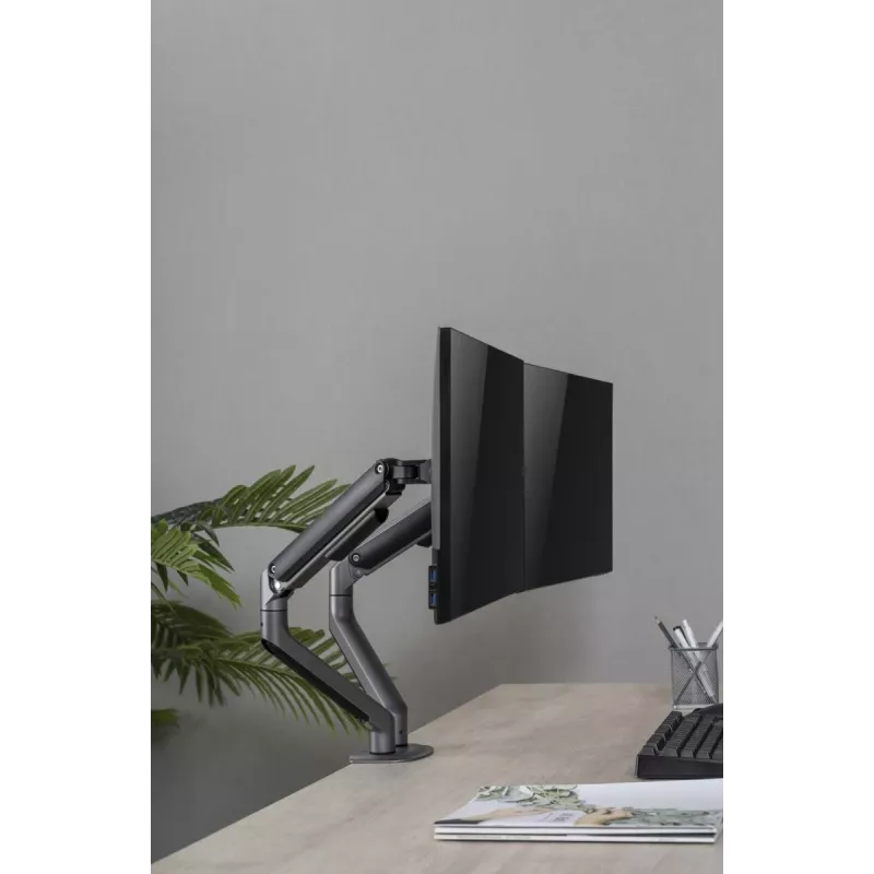 GEMBIRD Reguliuojamas dviejų monitorių laikiklis ant stalo, Space Grey