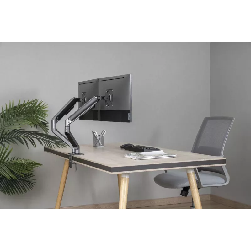 GEMBIRD Reguliuojamas dviejų monitorių laikiklis ant stalo, Space Grey