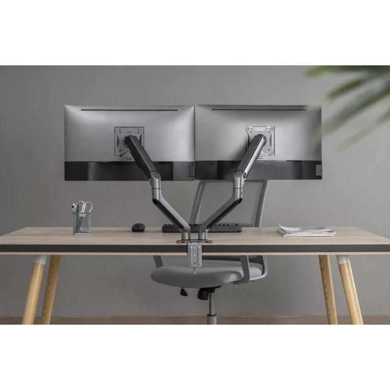GEMBIRD Reguliuojamas dviejų monitorių laikiklis ant stalo, Space Grey