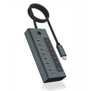 ICY BOX IB-HUB1457-C31 USB 3.2 Gen 1 (3.1 Gen 1) Type-C mėlynas, pilkas USB šakotuvas su 7 prievadais