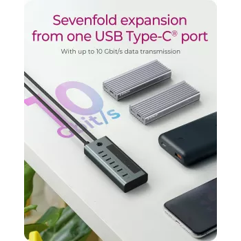 ICY BOX IB-HUB1457-C31 USB 3.2 Gen 1 (3.1 Gen 1) Type-C mėlynas, pilkas USB šakotuvas su 7 prievadais