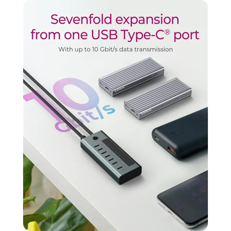 ICY BOX IB-HUB1457-C31 USB 3.2 Gen 1 (3.1 Gen 1) Type-C mėlynas, pilkas USB šakotuvas su 7 prievadais