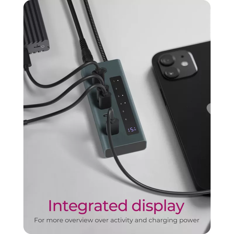 ICY BOX IB-HUB1457-C31 USB 3.2 Gen 1 (3.1 Gen 1) Type-C mėlynas, pilkas USB šakotuvas su 7 prievadais