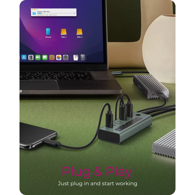 ICY BOX IB-HUB1457-C31 USB 3.2 Gen 1 (3.1 Gen 1) Type-C mėlynas, pilkas USB šakotuvas su 7 prievadais