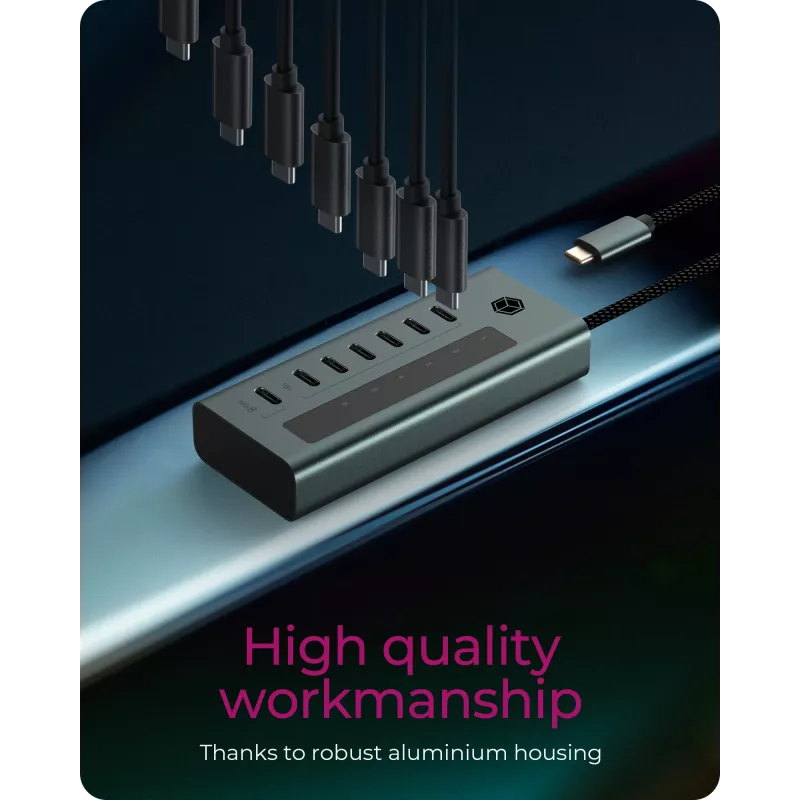 ICY BOX IB-HUB1457-C31 USB 3.2 Gen 1 (3.1 Gen 1) Type-C mėlynas, pilkas USB šakotuvas su 7 prievadais