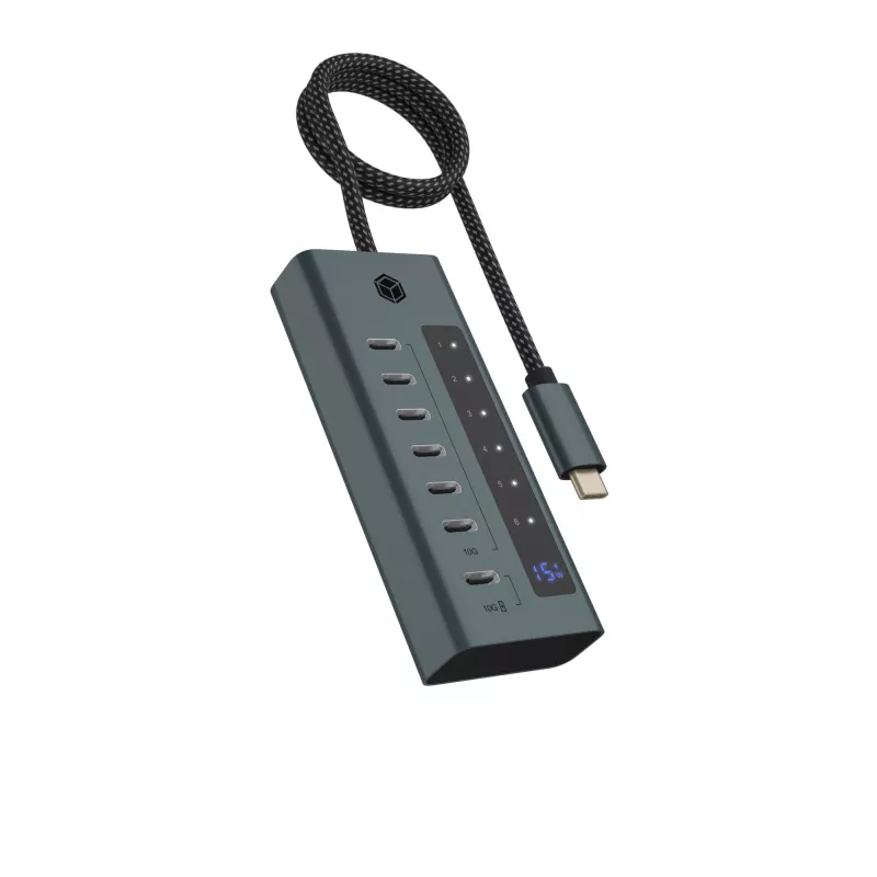 ICY BOX IB-HUB1457-C31 USB 3.2 Gen 1 (3.1 Gen 1) Type-C mėlynas, pilkas USB šakotuvas su 7 prievadais