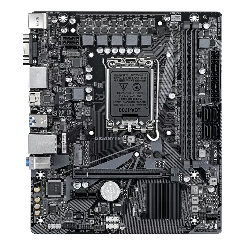 GIGABYTE H610M S2H V3 DDR4 pagrindinė plokštė – palaiko Intel Core 14-os kartos procesorius, 4+1+1 hibridinis skaitmeninis VRM, iki 3200MHz DDR4, 1xPCIe 3.0 M.2, GbE LAN, USB 3.2 Gen 1